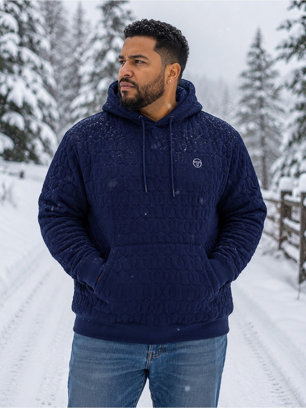 Sergio Tacchini Men 3XL Navy Quilted Hoodie